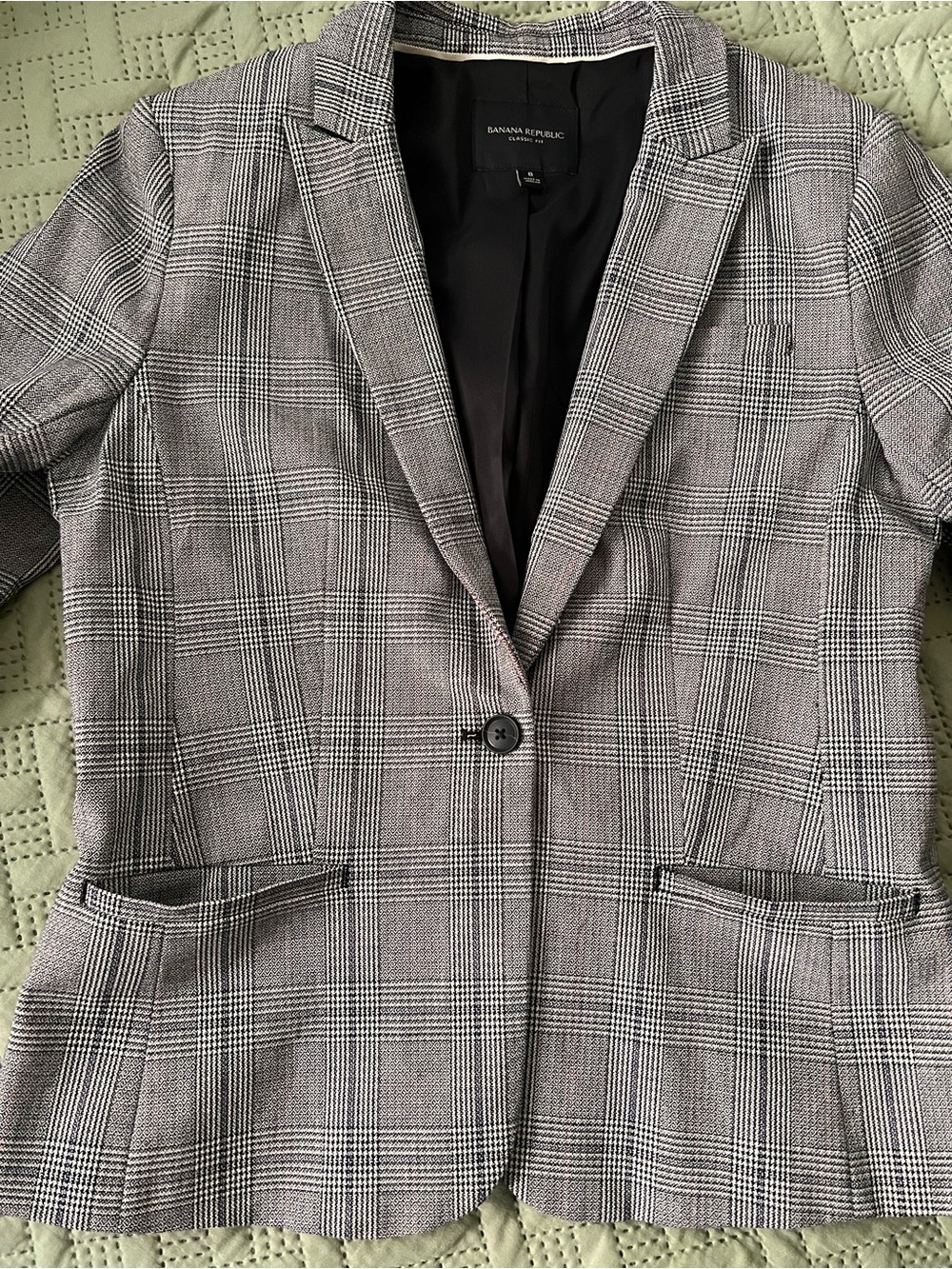 Banana Republic Gray and Black Glen Plaid Blazer